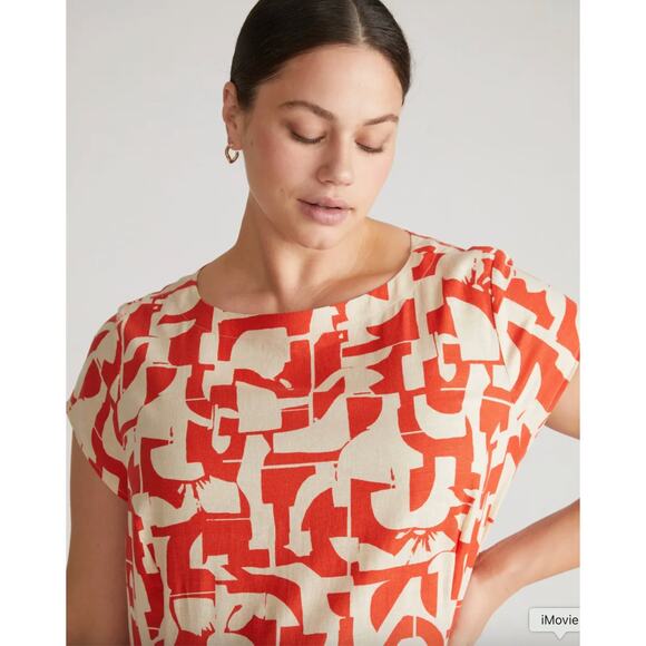 Universal Standard Orange Cream Geo Print Hi Low Skirt sz L (22-24) - Picture 3 of 10